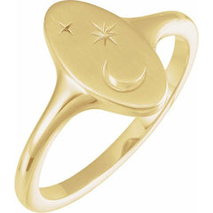 14K Yellow Gold Moon & Star Signet Ring