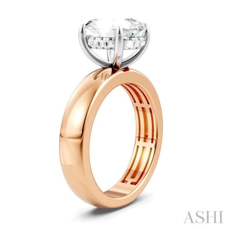 1/10 Ctw Oval Shape Round Cut Diamond Semi-Mount Engagement Ring in 14K Rose and White Gold