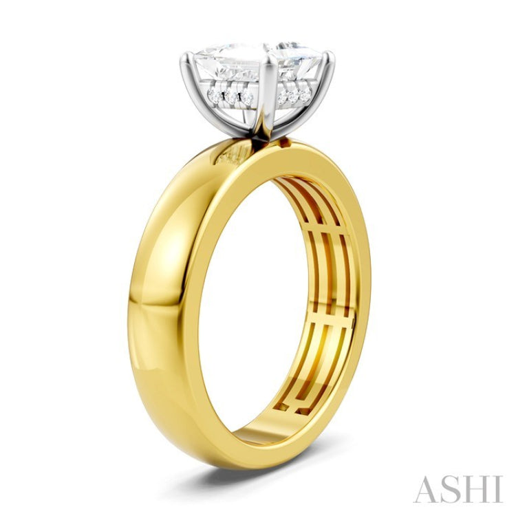 1/20 Ctw Princess Shape Round Cut Diamond Semi-Mount Engagement Ring in 14K Yellow and White Gold