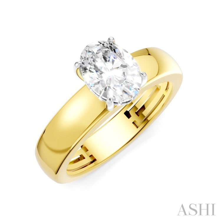 1/20 Ctw Oval Shape Round Cut Diamond Semi-Mount Engagement Ring in 14K Yellow and White Gold