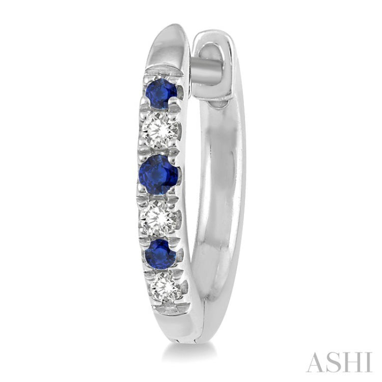 1.10 MM, 1.25 MM and 1.45 MM Round Shape Sapphire and 1/20 Ctw Round Cut Diamond Precious Hoop Earrings in 10K White Gold