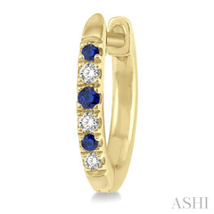 1.10 MM, 1.25 MM and 1.45 MM Round Shape Sapphire and 1/20 Ctw Round Cut Diamond Precious Hoop Earrings in 10K Yellow Gold
