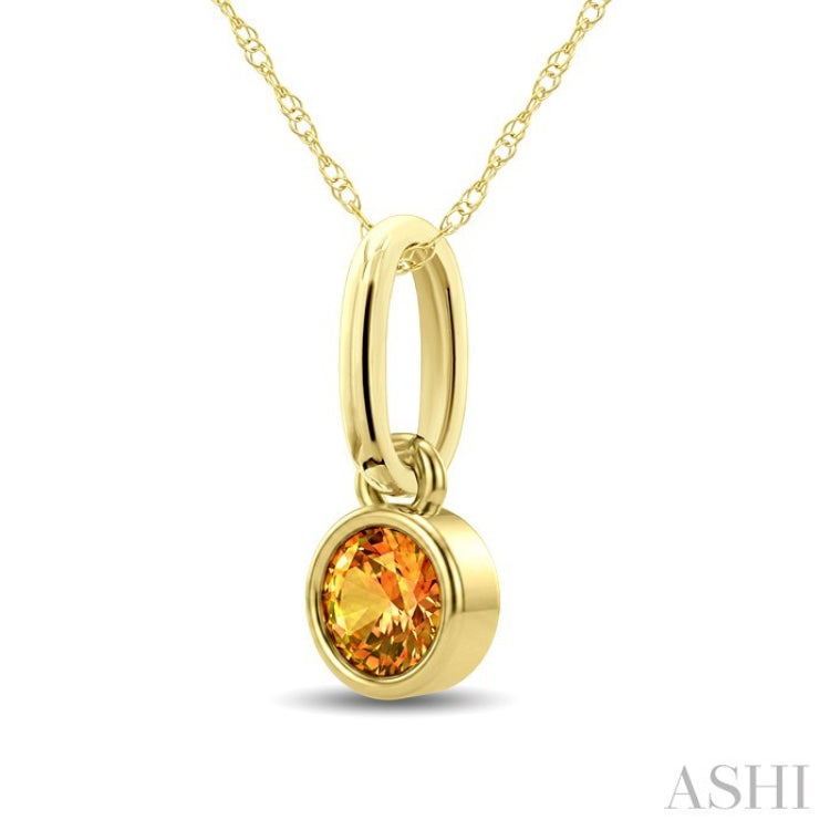 3X3 MM Round Shape Citrine Bezel Set Semi-Precious Solitaire Pendant With Chain in 10K Yellow Gold