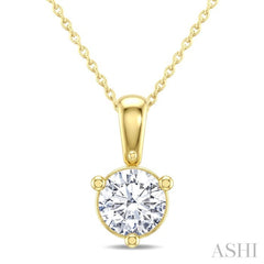3/4 Ctw Round Cut Diamond Martini Solitaire Pendant With Chain in 14K Yellow Gold