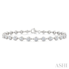 2 Ctw Bezel Set Round Cut Diamond Station Bracelet in 14K White Gold