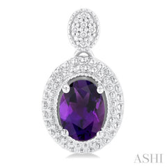 7X5 MM Oval Cut Amethyst and 1/20 Ctw Round Cut Diamond Semi-Precious Earrings in Sterling Silver