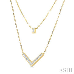 1/2 Ctw Chevron Baguette and Princess Cut Diamond Layered Necklace in 14K Yellow Gold