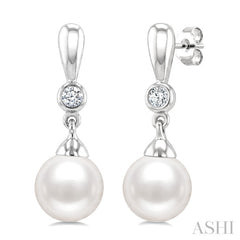 6 MM White Cultured Pearl and 1/20 Ctw Round Cut Diamond Earrings in 10K White Gold