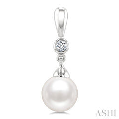 6 MM White Cultured Pearl and 1/20 Ctw Round Cut Diamond Earrings in 10K White Gold