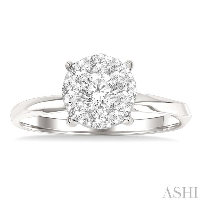 5/8 Ctw Circular Shape Lovebright Round Cut Diamond Engagement Ring in 14K White Gold