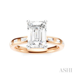 1/4 Ctw Emerald Shape Baguette and Round Cut Diamond Semi-Mount Engagement Ring in 14K Rose and White Gold