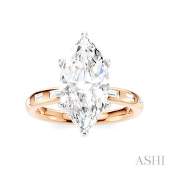 1/4 Ctw Marquise Shape Baguette and Round Cut Diamond Semi-Mount Engagement Ring in 14K Rose and White Gold