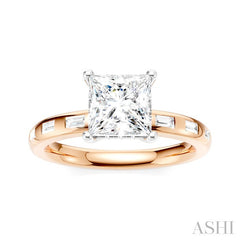 1/4 Ctw Princess Shape Baguette and Round Cut Diamond Semi-Mount Engagement Ring in 14K Rose and White Gold