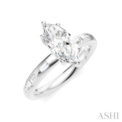 1/4 Ctw Marquise Shape Baguette and Round Cut Diamond Semi-Mount Engagement Ring in 14K White Gold