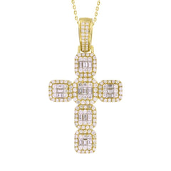 10k 4.25ct-Diamond Biguette-Cluster Cross-Pendant