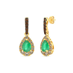 14K-Honey-Gold .38ct-Vanilla-Diamond .50ct-Costa-Smeralda-Emerald Earrings
