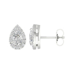14K 1.15ct H-Color/VS-Clarity Lab-Diamond Pear-Halo/Earrings