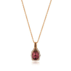 14K-Strawberry-Gold 1.46ct Raspberry-Rhodolite .24ct-Chocolate-&-Vanilla Diamond-Pendant