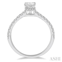 5/8 Ctw Round Cut Diamond Ladies Engagement Ring With 3/8 Ct Emerald Cut Center Stone in 14K White Gold