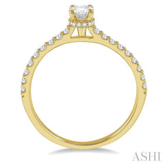 5/8 Ctw Oval Shape Center Stone Ladies Engagement Ring with 3/8 Ct Oval Cut Center Stone in 14K Yellow Gold