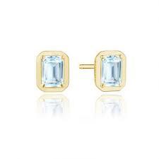 18K Emerald-Cut SkyBlue-Topaz Stud Earrings