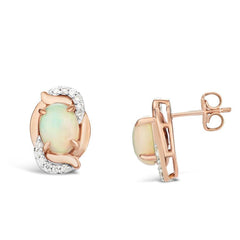 14K-Strawberry-Gold 1.20ct Neopolitan-Opal .14ct-Vanilla-Diamond Earrings