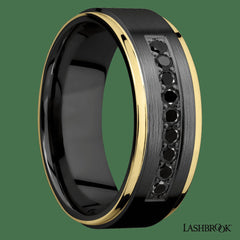 Zirconium with Satin , Polish Finish and 14K Yellow Gold Inlay