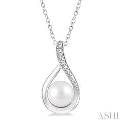 925 0.02ct Diamond 7X7MM  Pearl  Pendant