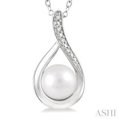 925 0.02ct Diamond 7X7MM  Pearl  Pendant