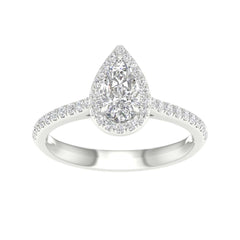 14K 1.00ct H-Color/VS-Clarity Lab-Diamond Pear-Halo/Ring