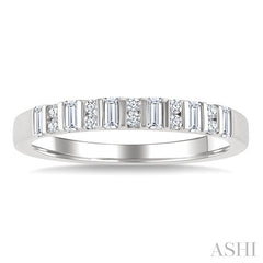 1/4 Ctw Vertically Aligned Baguette and Round Cut Diamond Stackable Fashion Band in 10K White Gold