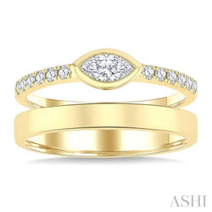 1/2 Ctw Split Twin Band Marquise and Round Cut Diamond Fashion Ring in 14K Yellow Gold