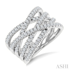 1 Ctw Round Cut Diamond Criss-Cross Bold Fashion Band in 14K White Gold