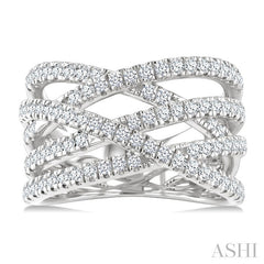 1 Ctw Round Cut Diamond Criss-Cross Bold Fashion Band in 14K White Gold