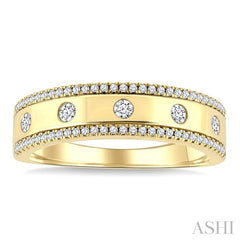 1/3 Ctw Petite Flush Set Round Cut Diamond Fashion Band in 14K Yellow Gold