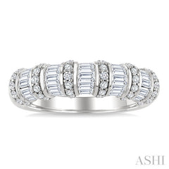 1 Ctw Baguette and Round Cut Diamond Fashion Bamboo Band in 14K White Gold