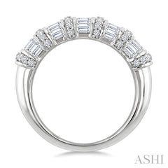 1 Ctw Baguette and Round Cut Diamond Fashion Bamboo Band in 14K White Gold