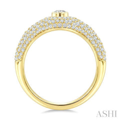 1 Ctw Pave Set Oval Shape and Round Cut Diamond Fashion Signet Ring in 14K Yellow Gold