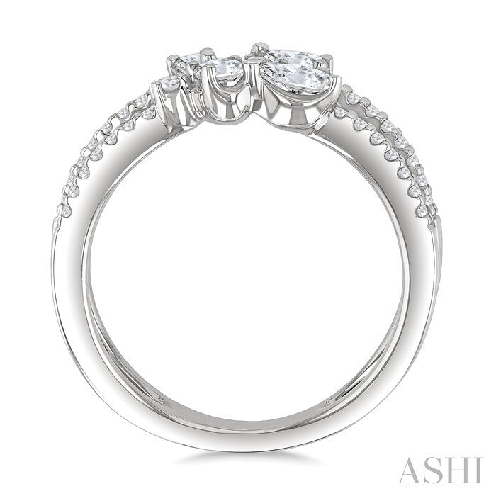 3/4 Ctw Mixed Cut Diamond Split Double Fashion Ring in 14K White Gold