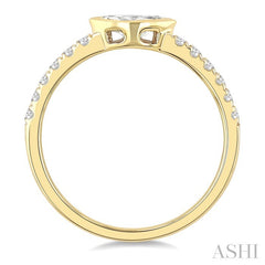1/2 Ctw Luna Bezel East-West Marquise Cut and Round Cut Diamond Ring in 14K Yellow Gold