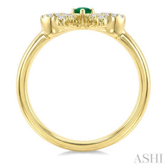 2.40 MM Round Shape Emerald and 1/8 Ctw Round Cut Diamond Bow Petite Precious Fashion Ring in 10K Yellow Gold