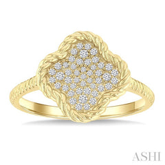 1/5 Ctw Round Cut Diamond Rope Border Clover Motif Fashion Ring in 10K Yellow Gold