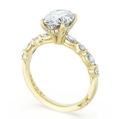 18K/2mm 9.5*7.0 0.40Ct-Diamond Half-way/Solid Semi-Mount/Ring