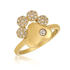 14k-Honey-Gold .34ct Vanilla-Diamond Paw-Print Ring