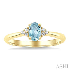 1/20 Ctw Oval Cut 6X4 MM Aquamarine and Round Cut Diamond semi-precious Ring in 10K Yellow Gold