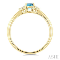 1/20 Ctw Oval Cut 6X4 MM Aquamarine and Round Cut Diamond semi-precious Ring in 10K Yellow Gold