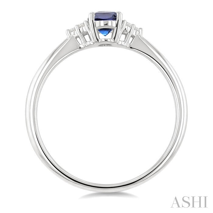 1/20 Ctw Oval Cut 6X4 MM Sapphire and Round Cut Diamond Precious Ring in 10K White Gold
