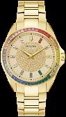 Men's-Bulova Phantom-Rainbow-Crystal Gold-Tone-Watch with-Champagne-Dial