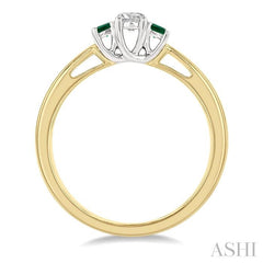 2.15 MM Round Shape Emerald and 1/6 Ctw Past Present and Future Round Cut Diamond Precious Ring in 14K Yellow and White Gold