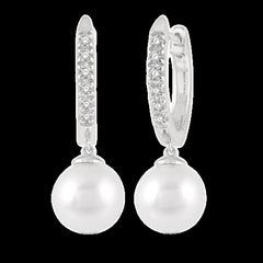 10K 0.10ct Diamond Pearl-hoop Earrings
